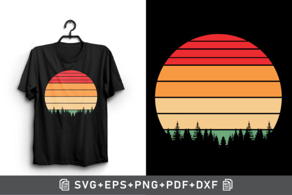 Retro Forest Sunset Evergreen Clipart Review