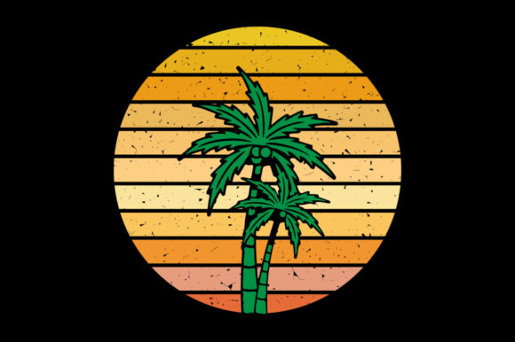 Retro Sunset Palm Tree, Christmas Gnomes